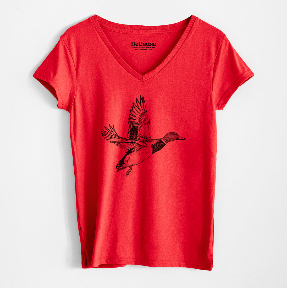 Male Mallard Duck - Anas platyrhynchos - Women&#39;s 100% Recycled V-neck