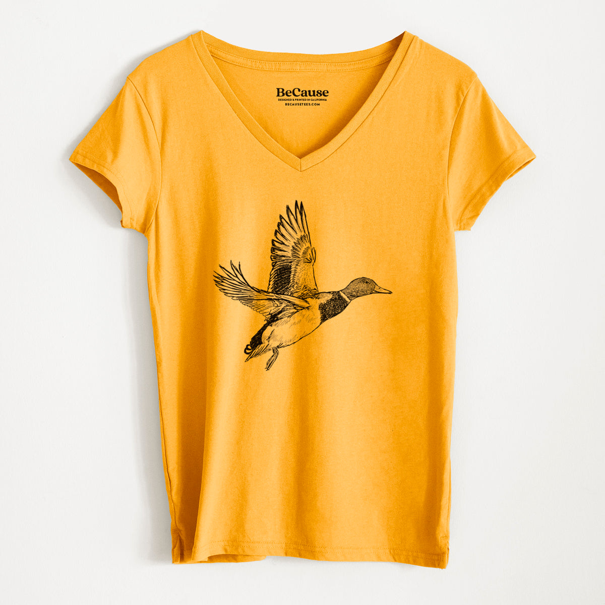 Male Mallard Duck - Anas platyrhynchos - Women&#39;s 100% Recycled V-neck