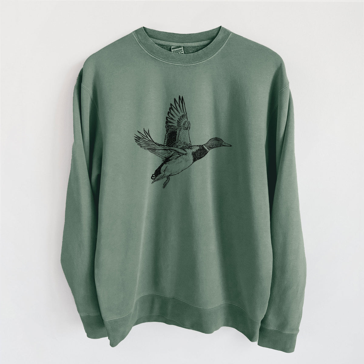Male Mallard Duck - Anas platyrhynchos - Unisex Pigment Dyed Crew Sweatshirt