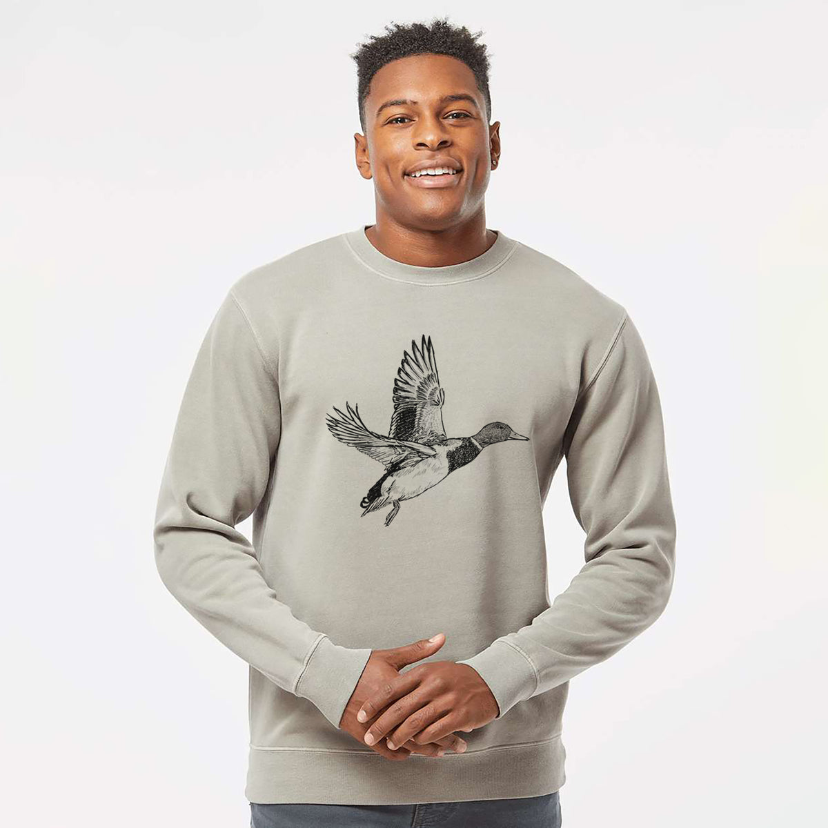 Male Mallard Duck - Anas platyrhynchos - Unisex Pigment Dyed Crew Sweatshirt