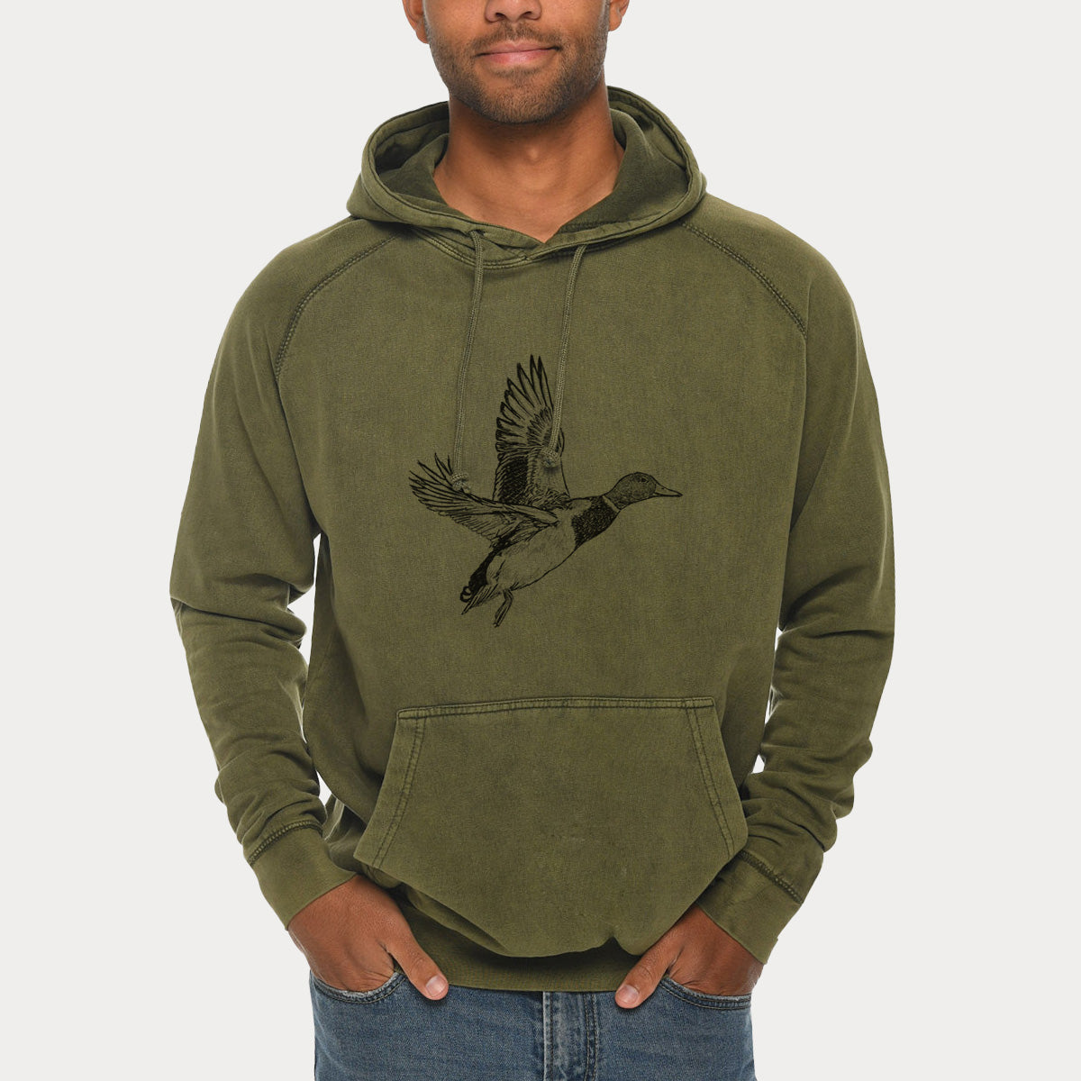 Male Mallard Duck - Anas platyrhynchos  - Mid-Weight Unisex Vintage 100% Cotton Hoodie