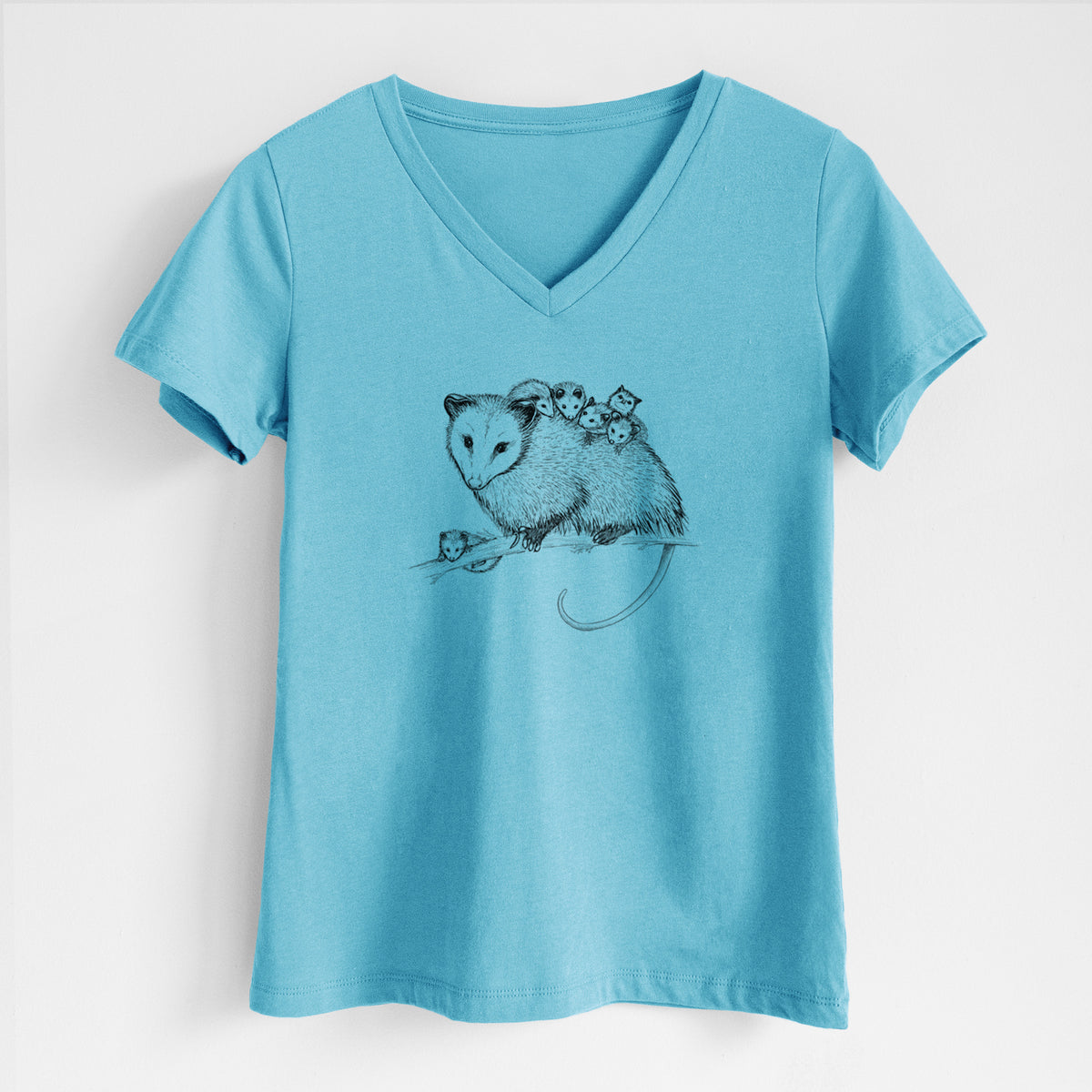 Mama Opossum with Babies - Women&#39;s Lightweight Relaxed Fit 100% Cotton V-neck