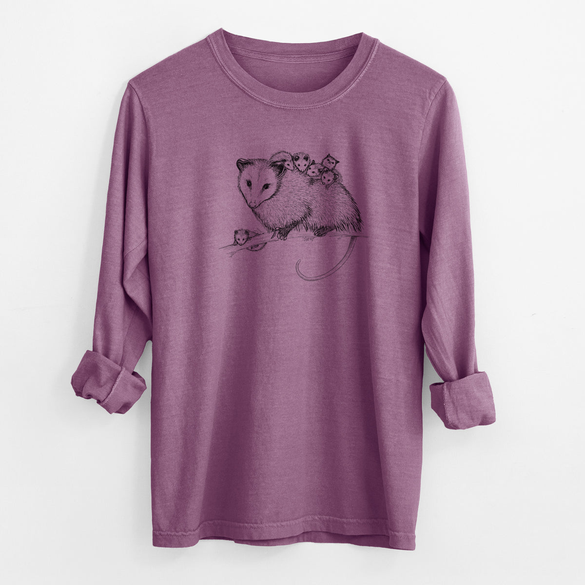 Mama Opossum with Babies - Men&#39;s Heavyweight 100% Cotton Long Sleeve