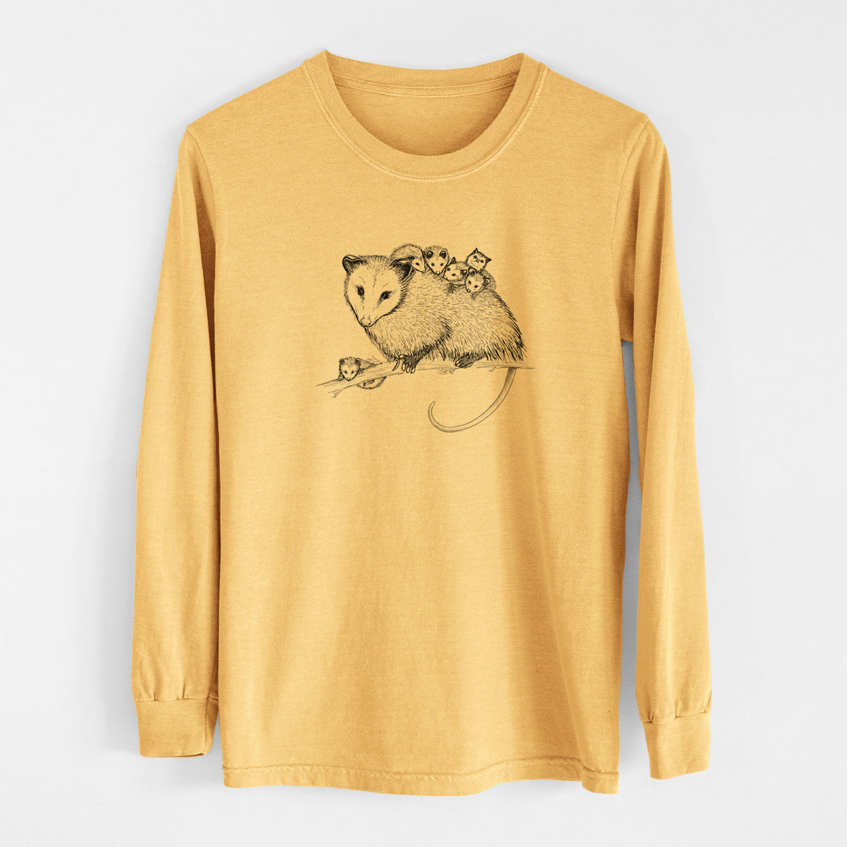 Mama Opossum with Babies - Men&#39;s Heavyweight 100% Cotton Long Sleeve