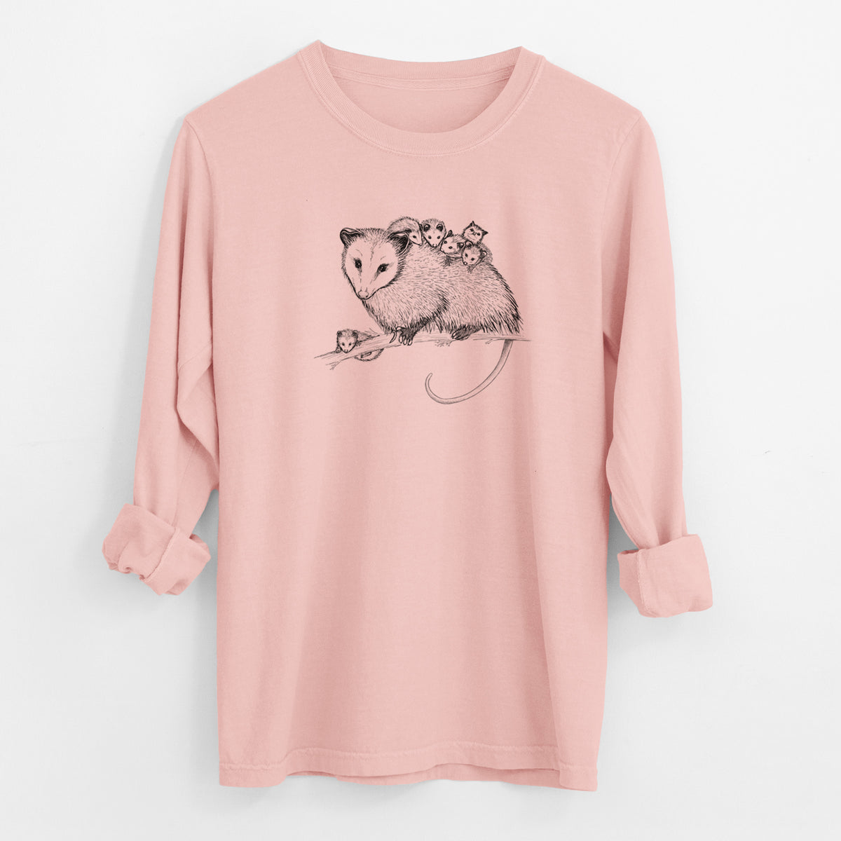 Mama Opossum with Babies - Men&#39;s Heavyweight 100% Cotton Long Sleeve