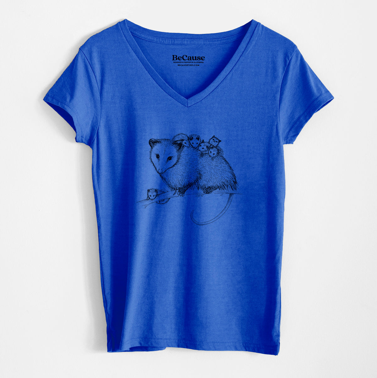 Mama Opossum with Babies - Women&#39;s 100% Recycled V-neck