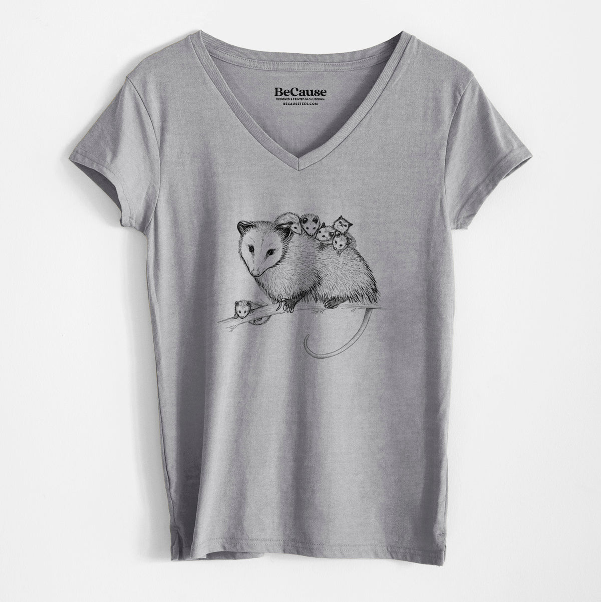 Mama Opossum with Babies - Women&#39;s 100% Recycled V-neck