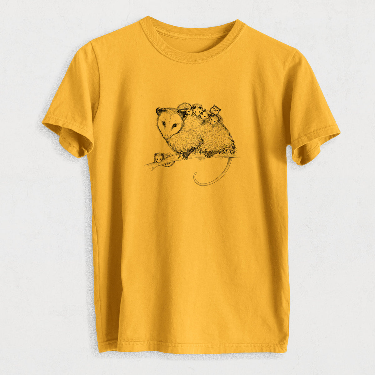 Mama Opossum with Babies - Heavyweight Men&#39;s 100% Organic Cotton Tee