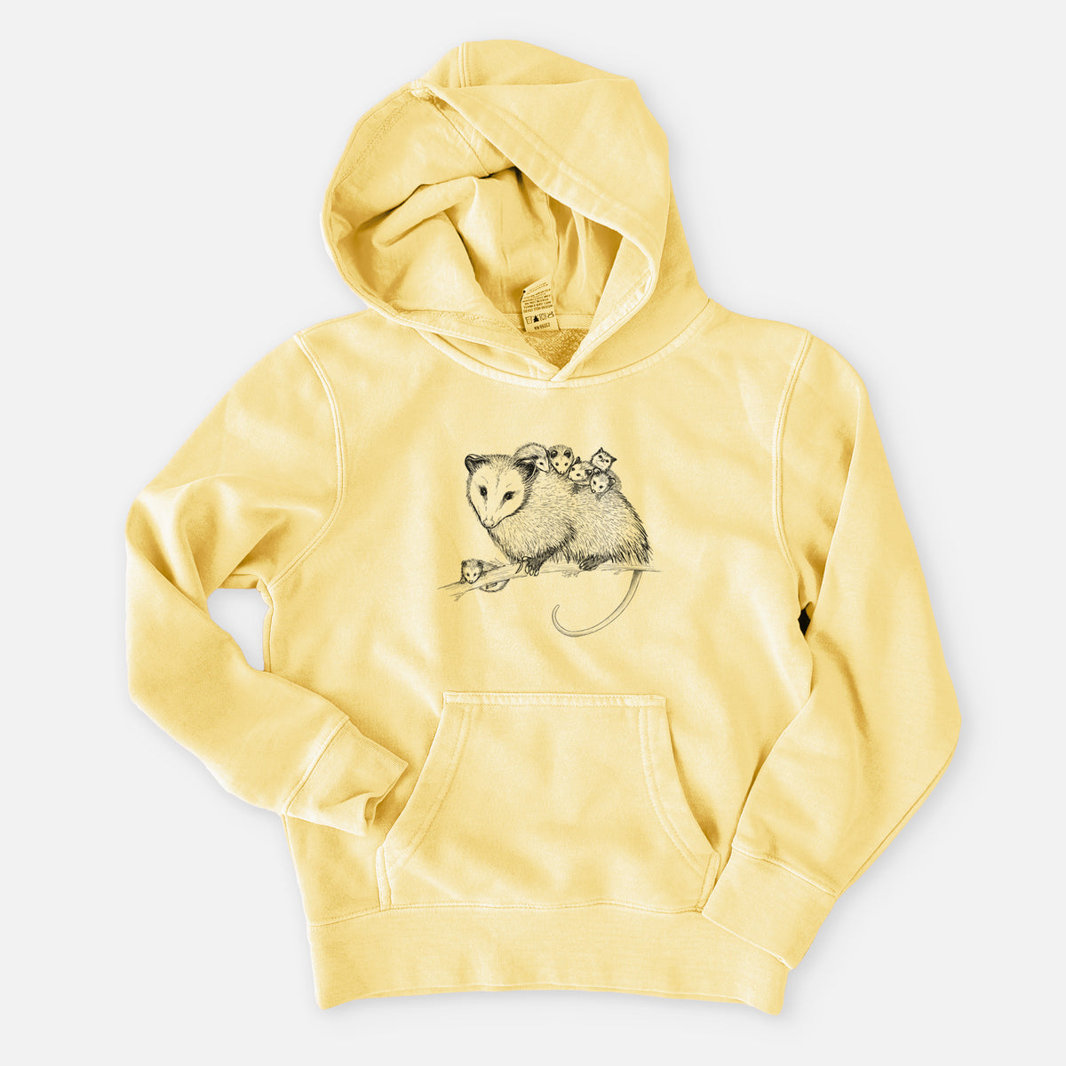 Mama Opossum with Babies - Youth Pigment Dyed Hoodie