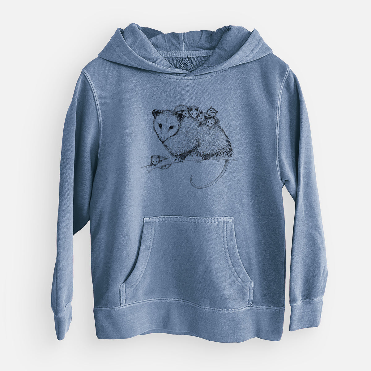 Mama Opossum with Babies - Youth Pigment Dyed Hoodie