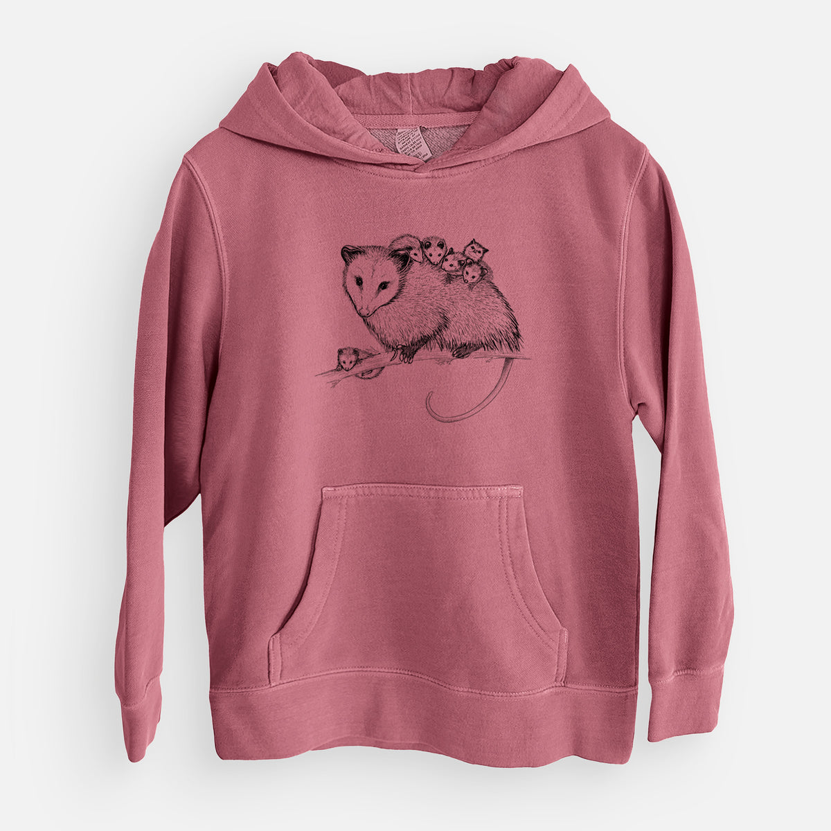 Mama Opossum with Babies - Youth Pigment Dyed Hoodie