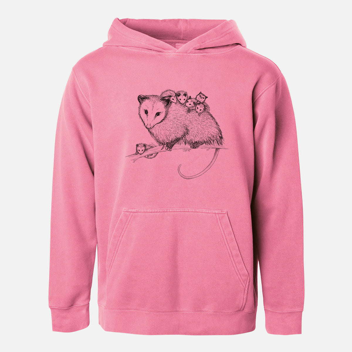 Mama Opossum with Babies - Youth Pigment Dyed Hoodie