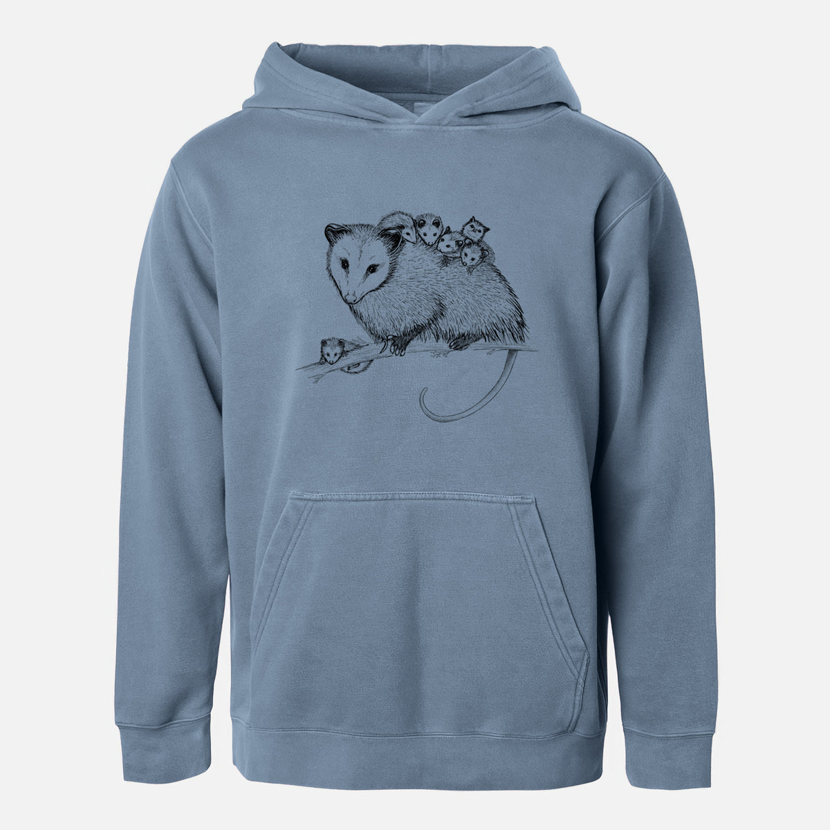 Mama Opossum with Babies - Youth Pigment Dyed Hoodie