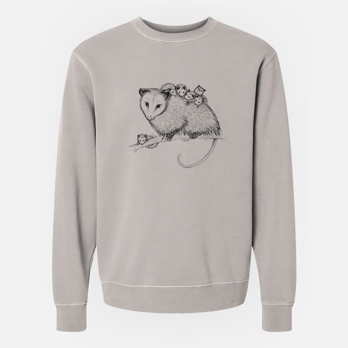 Mama Opossum with Babies - Unisex Pigment Dyed Crew Sweatshirt