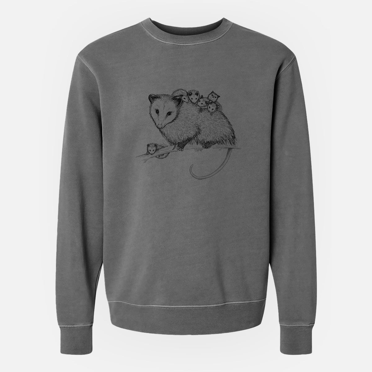 Mama Opossum with Babies - Unisex Pigment Dyed Crew Sweatshirt