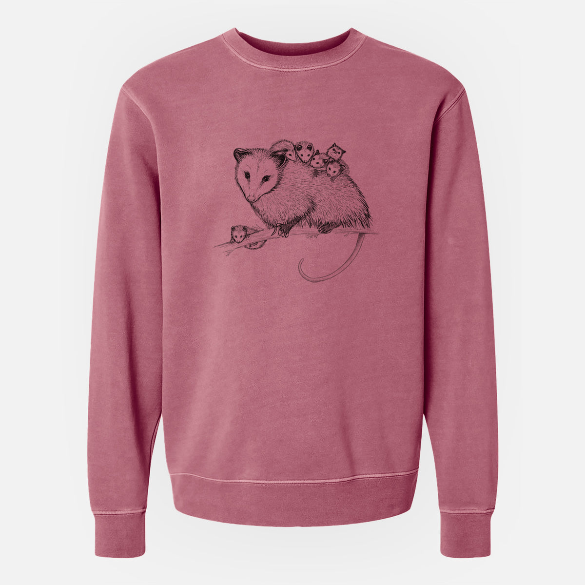 Mama Opossum with Babies - Unisex Pigment Dyed Crew Sweatshirt