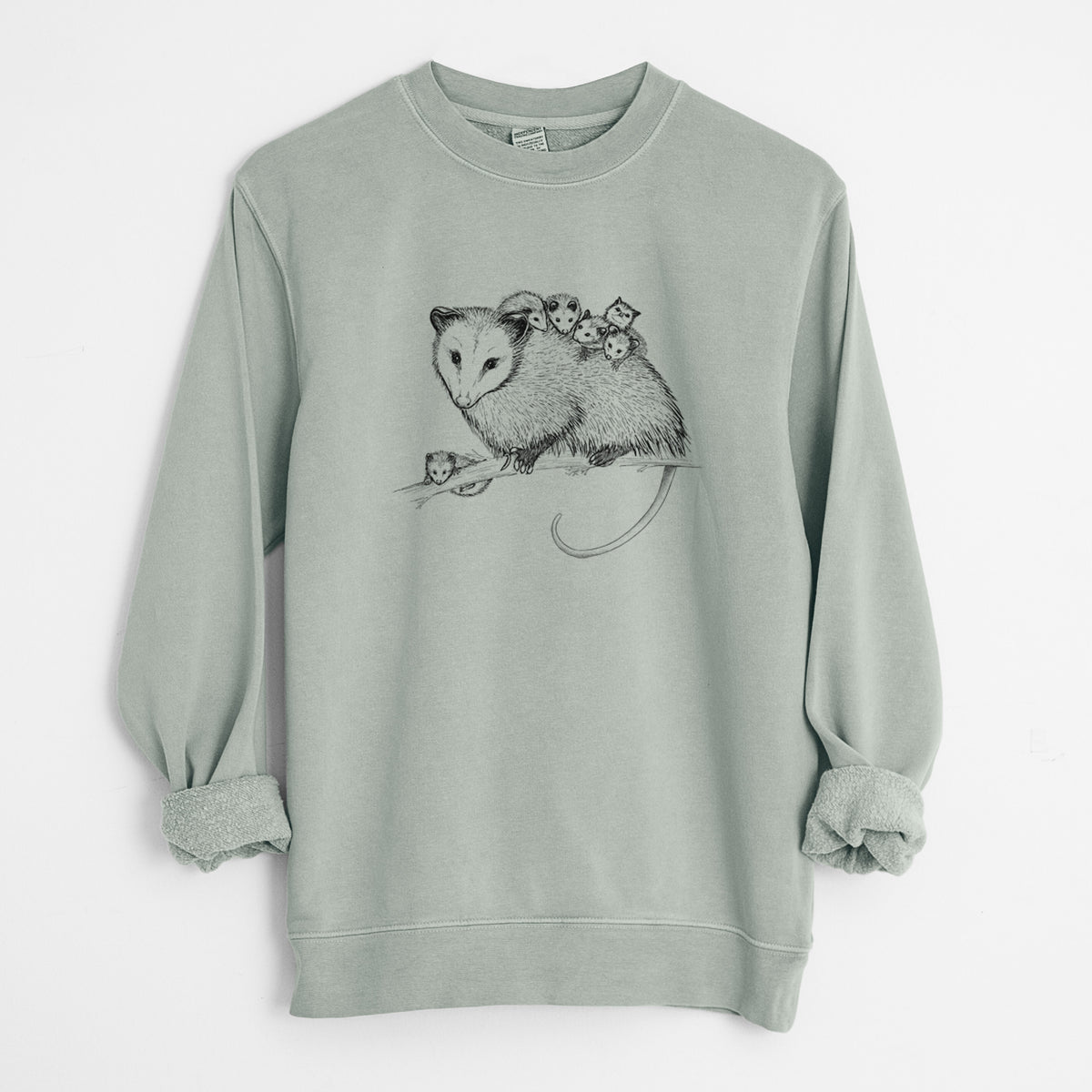 Mama Opossum with Babies - Unisex Pigment Dyed Crew Sweatshirt