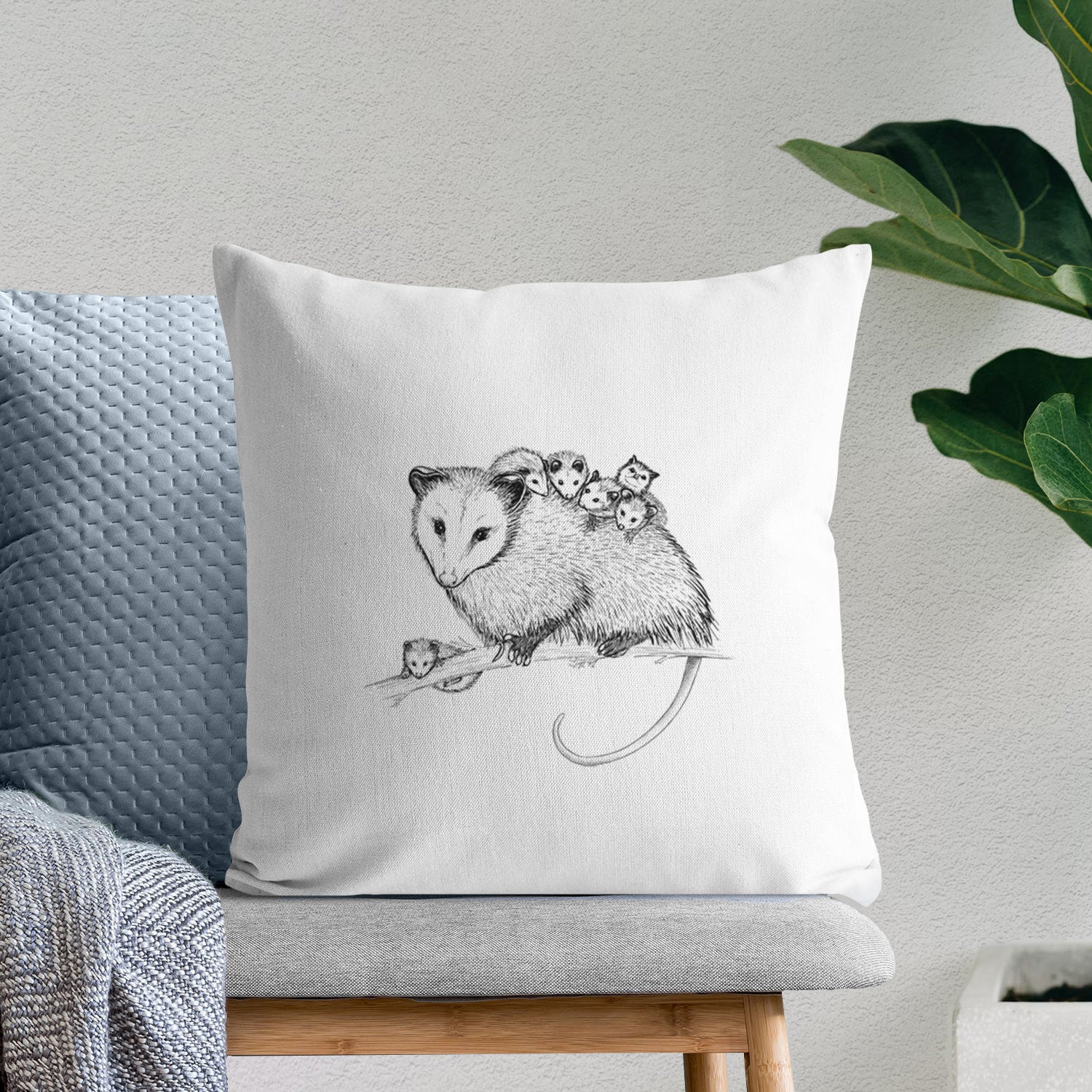 Mama Opossum with Babies - Throw Pillow Cover