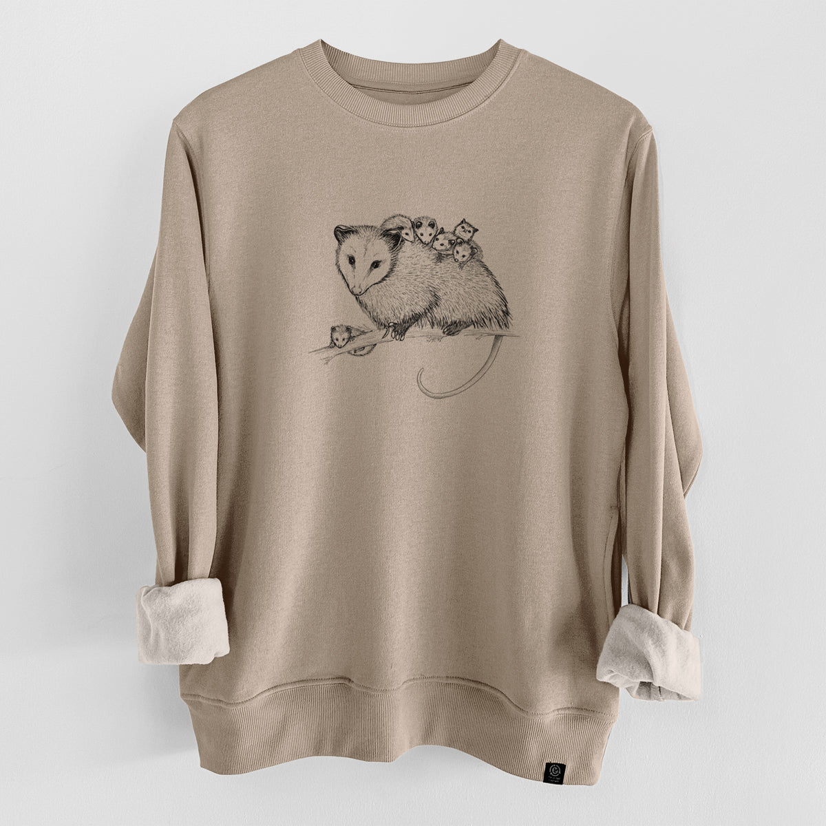 Mama Opossum with Babies  - Unisex Reclaimed Crewneck Sweatshirt