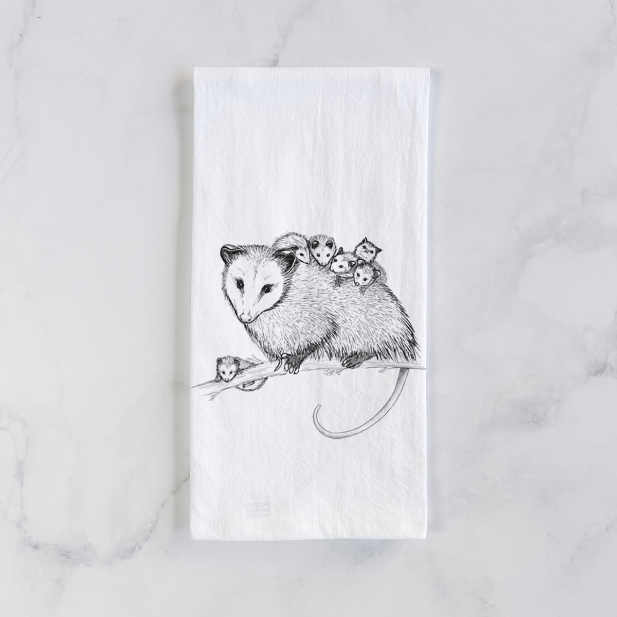 Mama Opossum with Babies Tea Towel