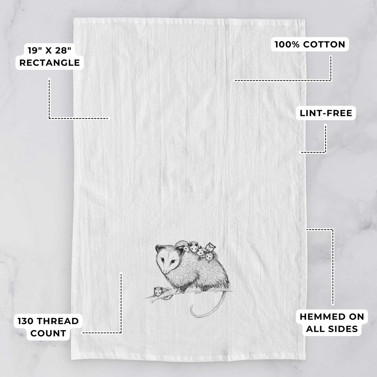 Mama Opossum with Babies Tea Towel