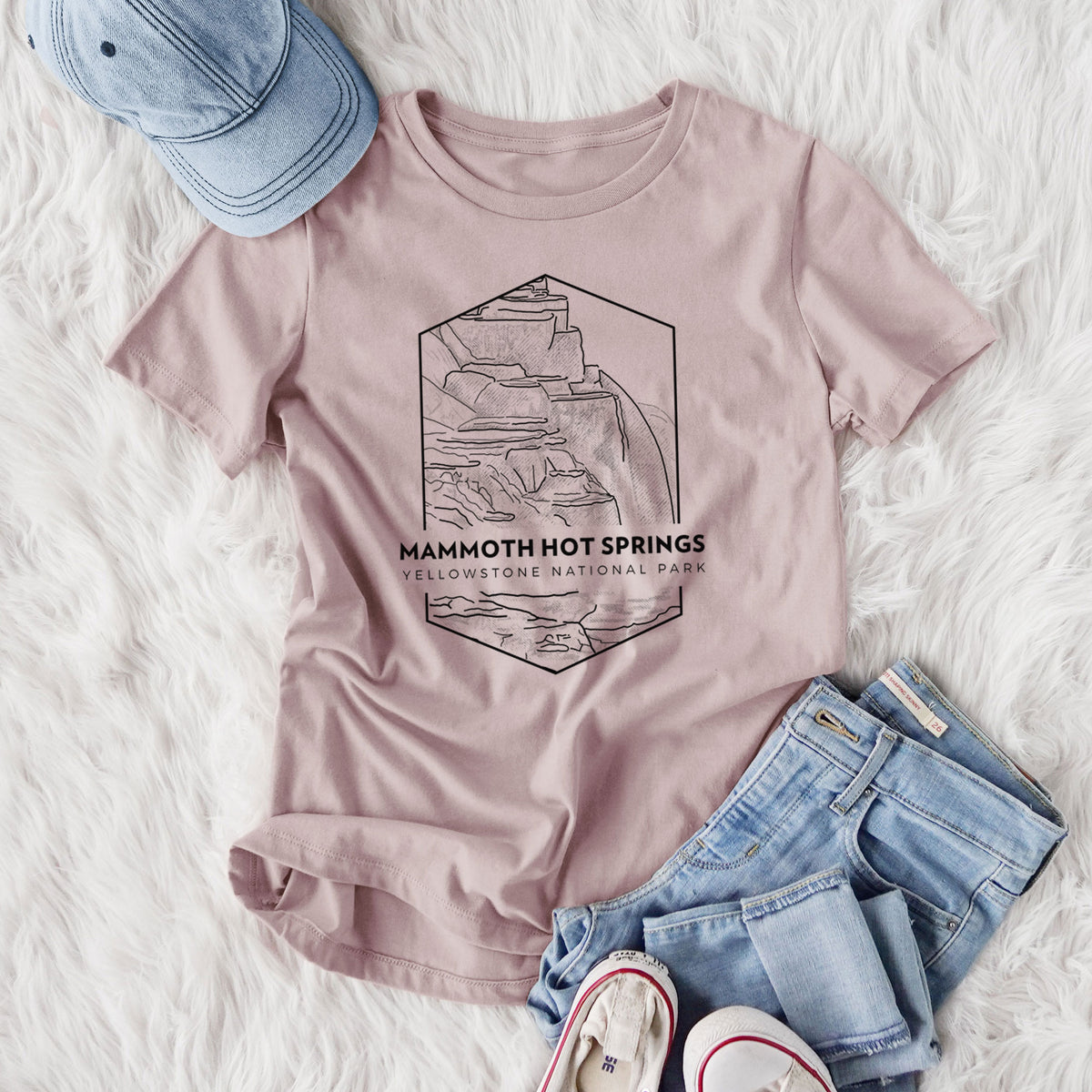 Mammoth Hot Springs - Yellowstone National Park - Women&#39;s Lightweight Relaxed Fit 100% Cotton Crewneck