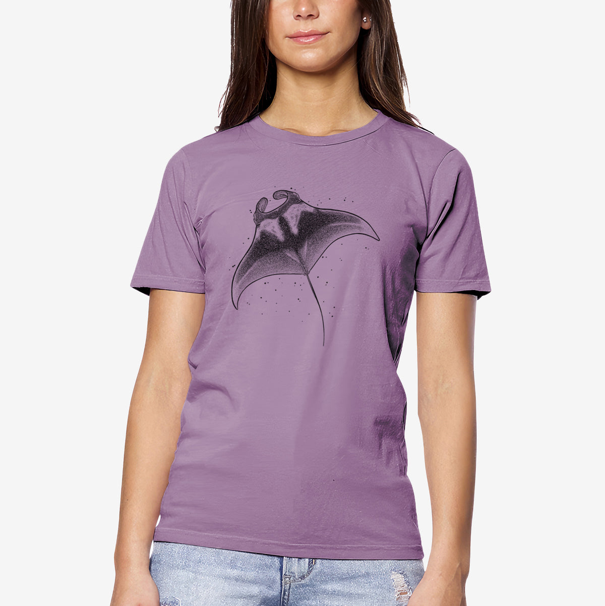 CLOSEOUT - Reef Manta Ray - Ꮇonula alfredi - Unisex Crewneck - Made in USA - 100% Organic Cotton