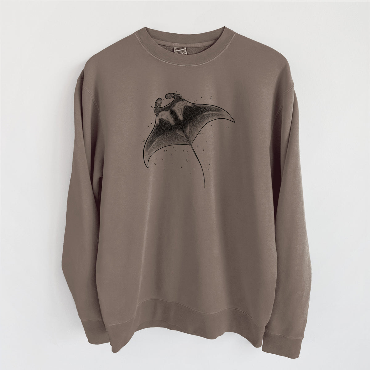 Reef Manta Ray - Ꮇonula alfredi - Unisex Pigment Dyed Crew Sweatshirt in Espresso Brown Color