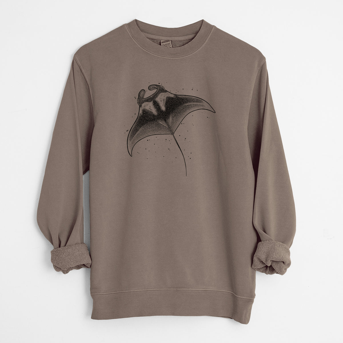Reef Manta Ray - Ꮇonula alfredi - Unisex Pigment Dyed Crew Sweatshirt in Espresso Brown Color