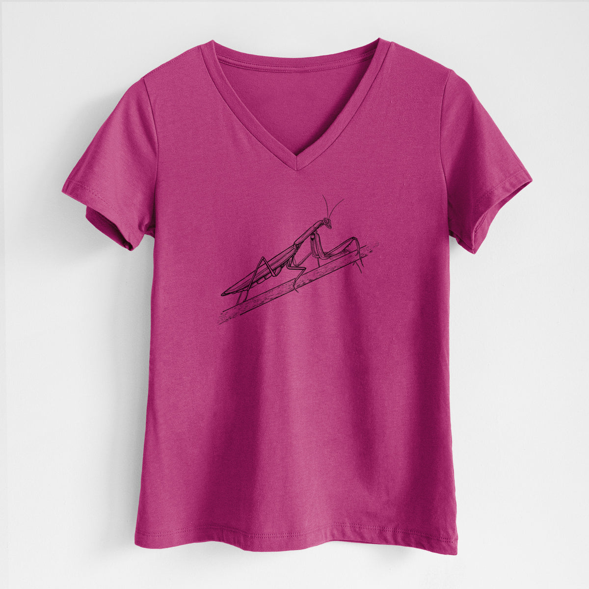European Mantis - Mantis religiosa - Women&#39;s Lightweight Relaxed Fit 100% Cotton V-neck