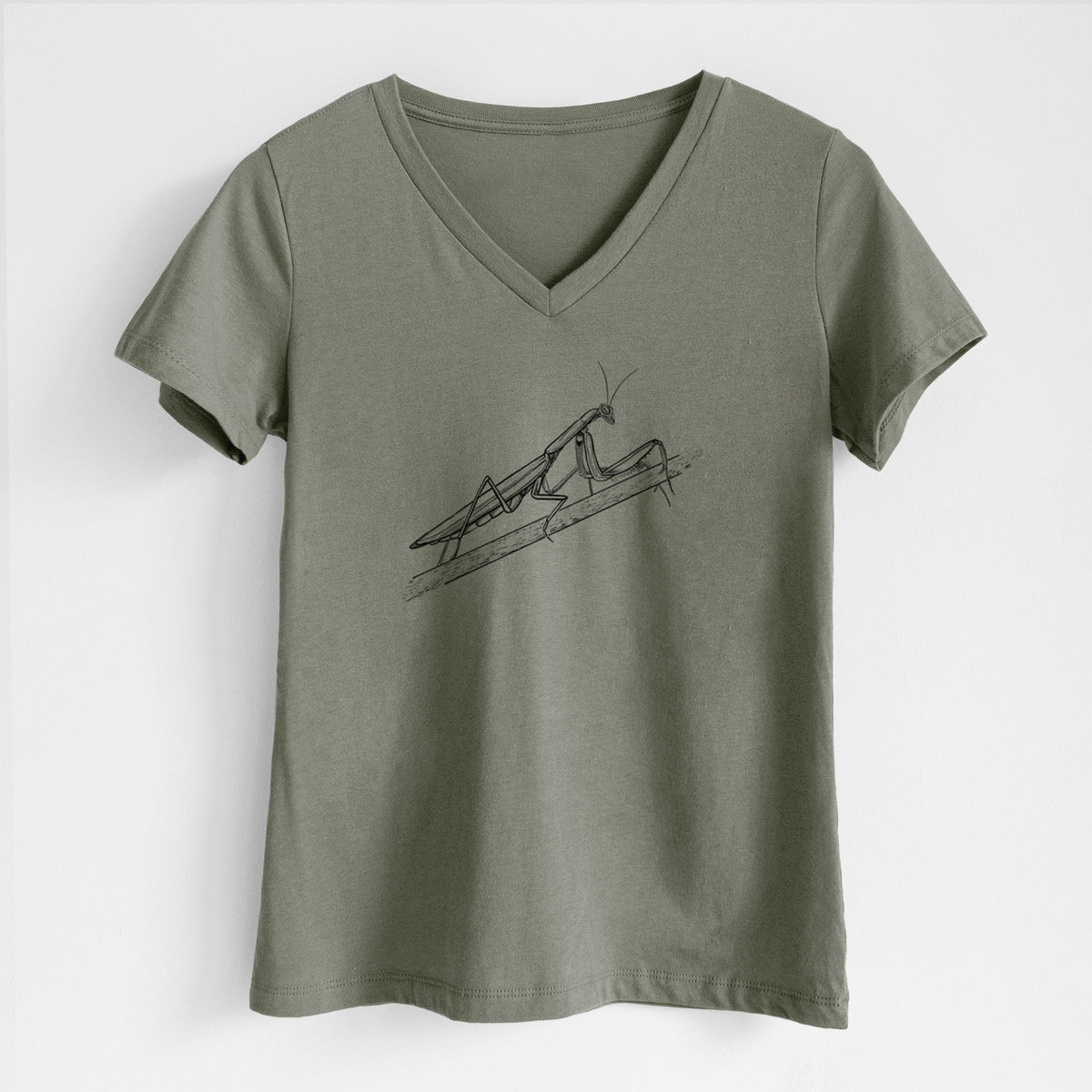 European Mantis - Mantis religiosa - Women&#39;s Lightweight Relaxed Fit 100% Cotton V-neck
