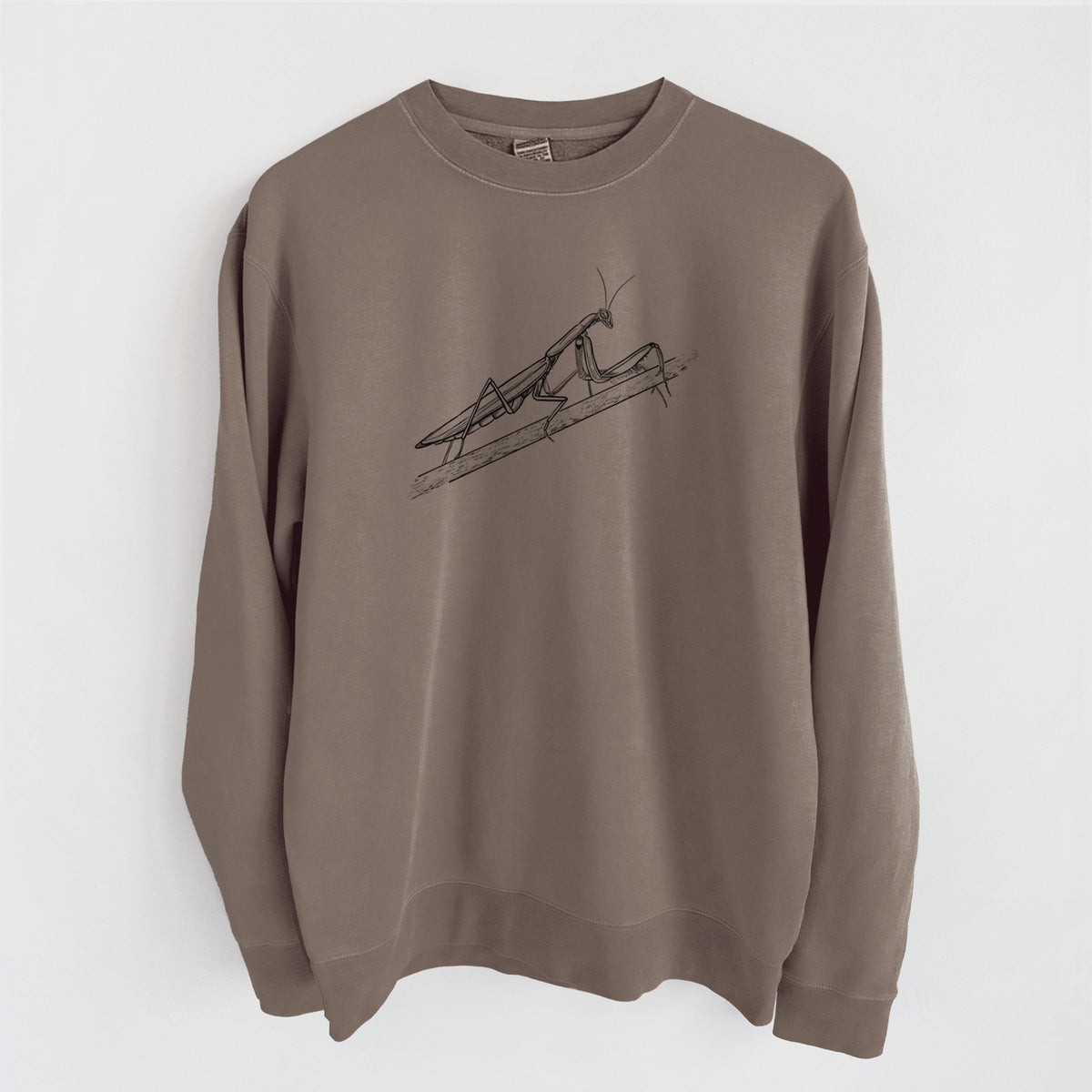 European Mantis - Mantis religiosa - Unisex Pigment Dyed Crew Sweatshirt in Espresso Brown Color