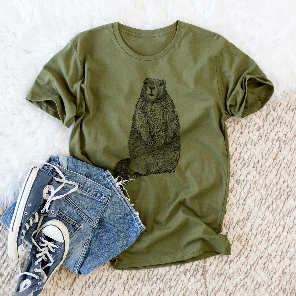 CLOSEOUT - Yellow-bellied Marmot - Marmota flaviventris - Unisex Crewneck - Made in USA - 100% Organic Cotton