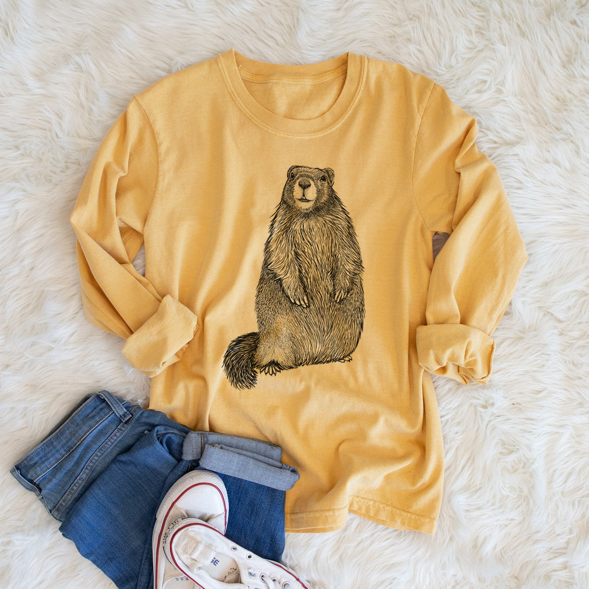 Yellow-bellied Marmot - Marmota flaviventris - Men&#39;s Heavyweight 100% Cotton Long Sleeve