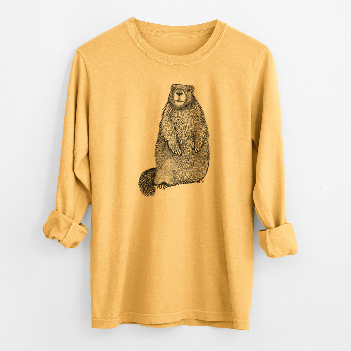 Yellow-bellied Marmot - Marmota flaviventris - Men&#39;s Heavyweight 100% Cotton Long Sleeve