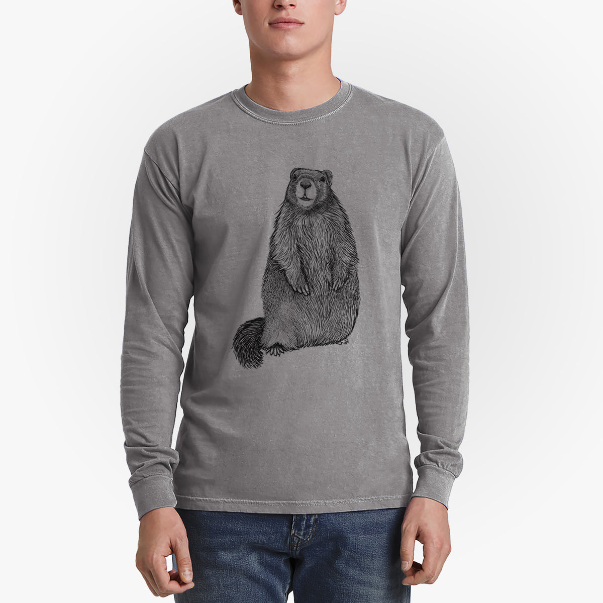 Yellow-bellied Marmot - Marmota flaviventris - Men&#39;s Heavyweight 100% Cotton Long Sleeve