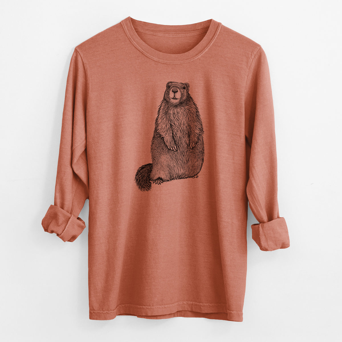 Yellow-bellied Marmot - Marmota flaviventris - Men&#39;s Heavyweight 100% Cotton Long Sleeve