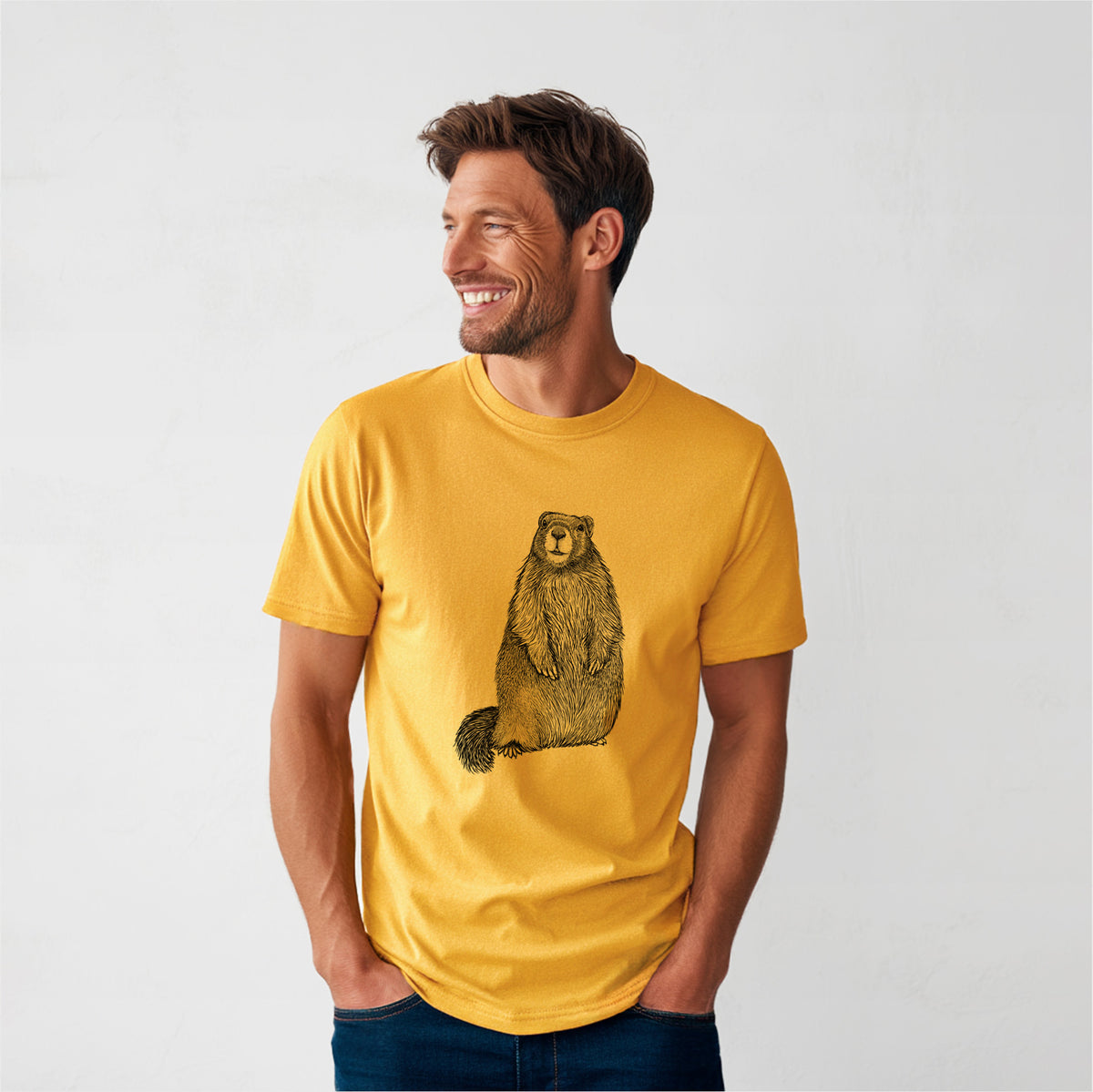 Yellow-bellied Marmot - Marmota flaviventris - Heavyweight Men&#39;s 100% Organic Cotton Tee