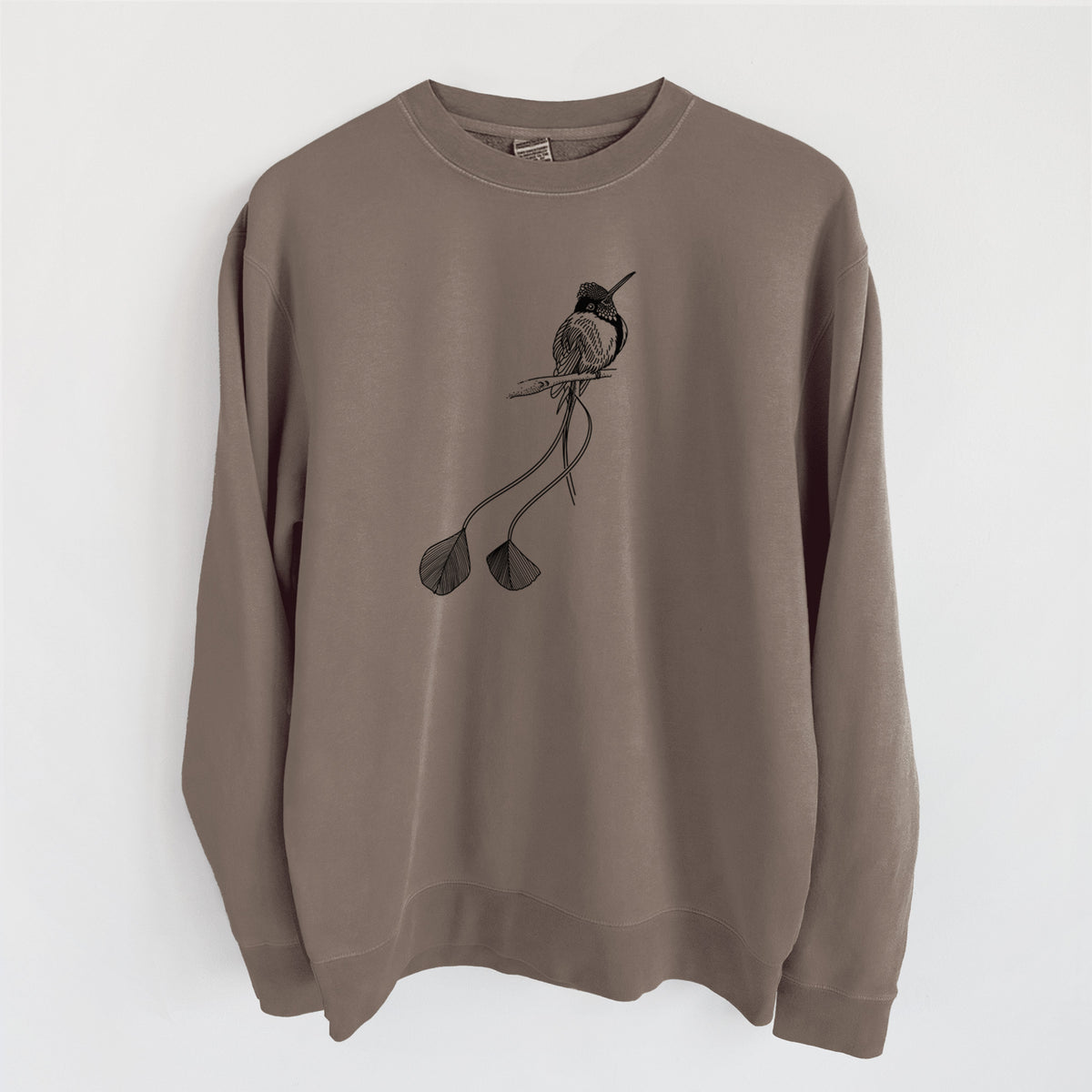 Marvelous Spatuletail Hummingbird - Unisex Pigment Dyed Crew Sweatshirt in Espresso Brown Color