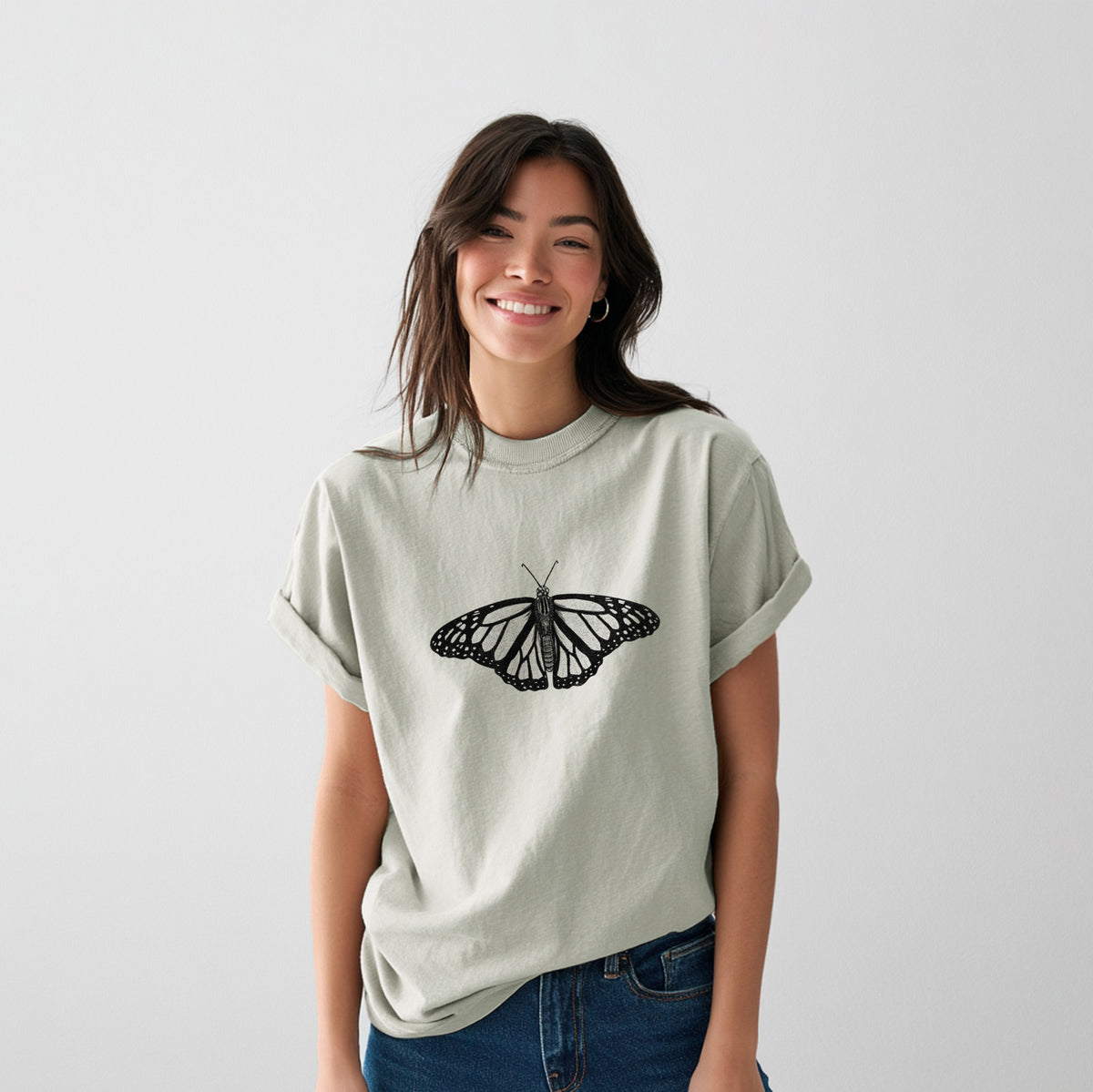 Danaus plexippus - Monarch Butterfly - Heavyweight Men&#39;s 100% Organic Cotton Tee