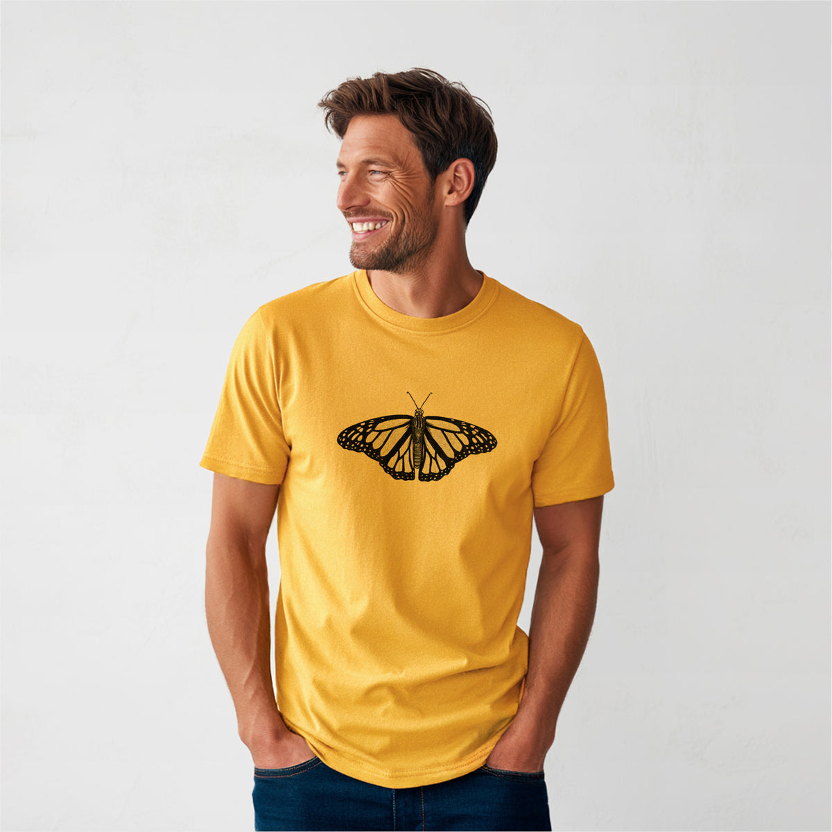 Danaus plexippus - Monarch Butterfly - Heavyweight Men&#39;s 100% Organic Cotton Tee
