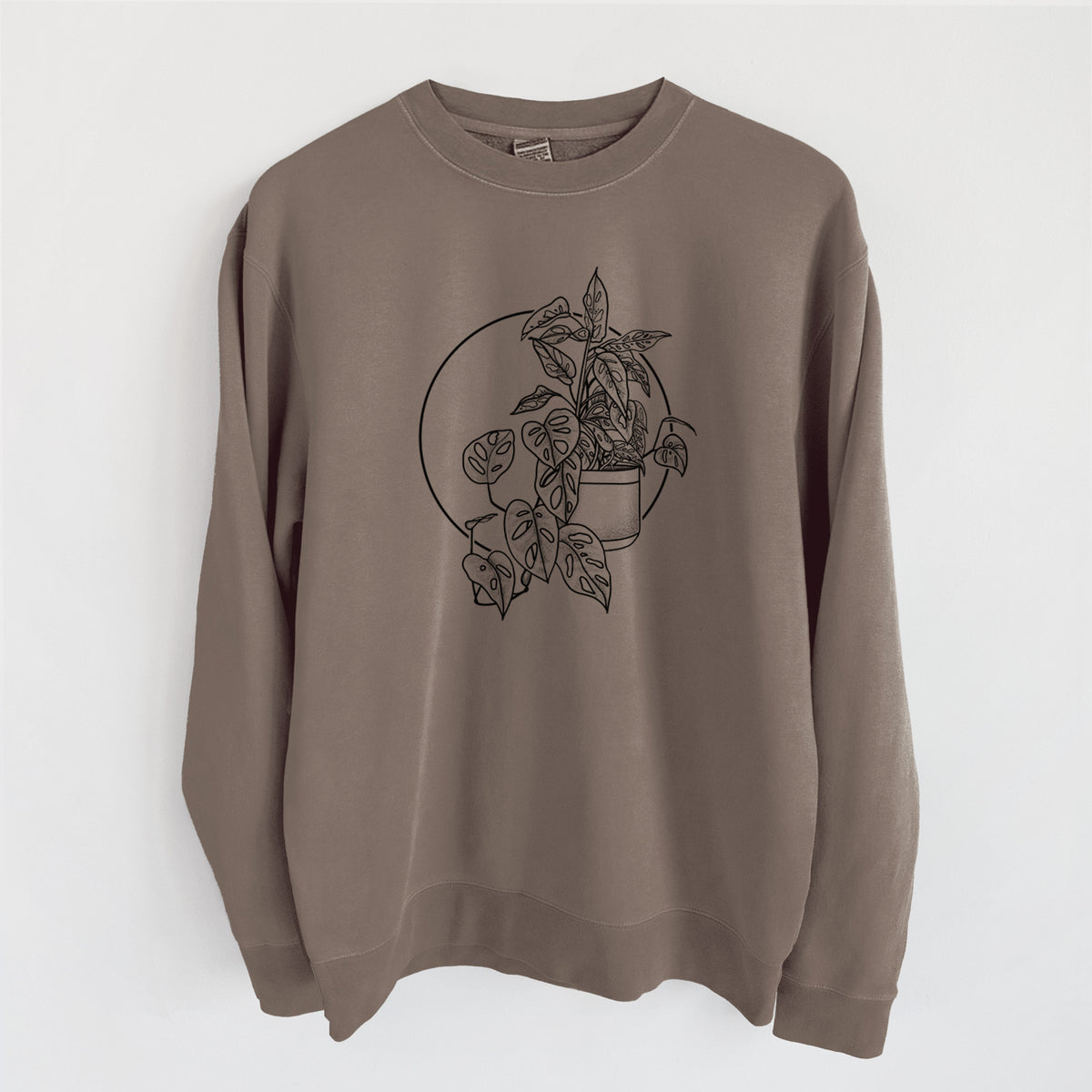 Monstera Adansonii - Unisex Pigment Dyed Crew Sweatshirt in Espresso Brown Color