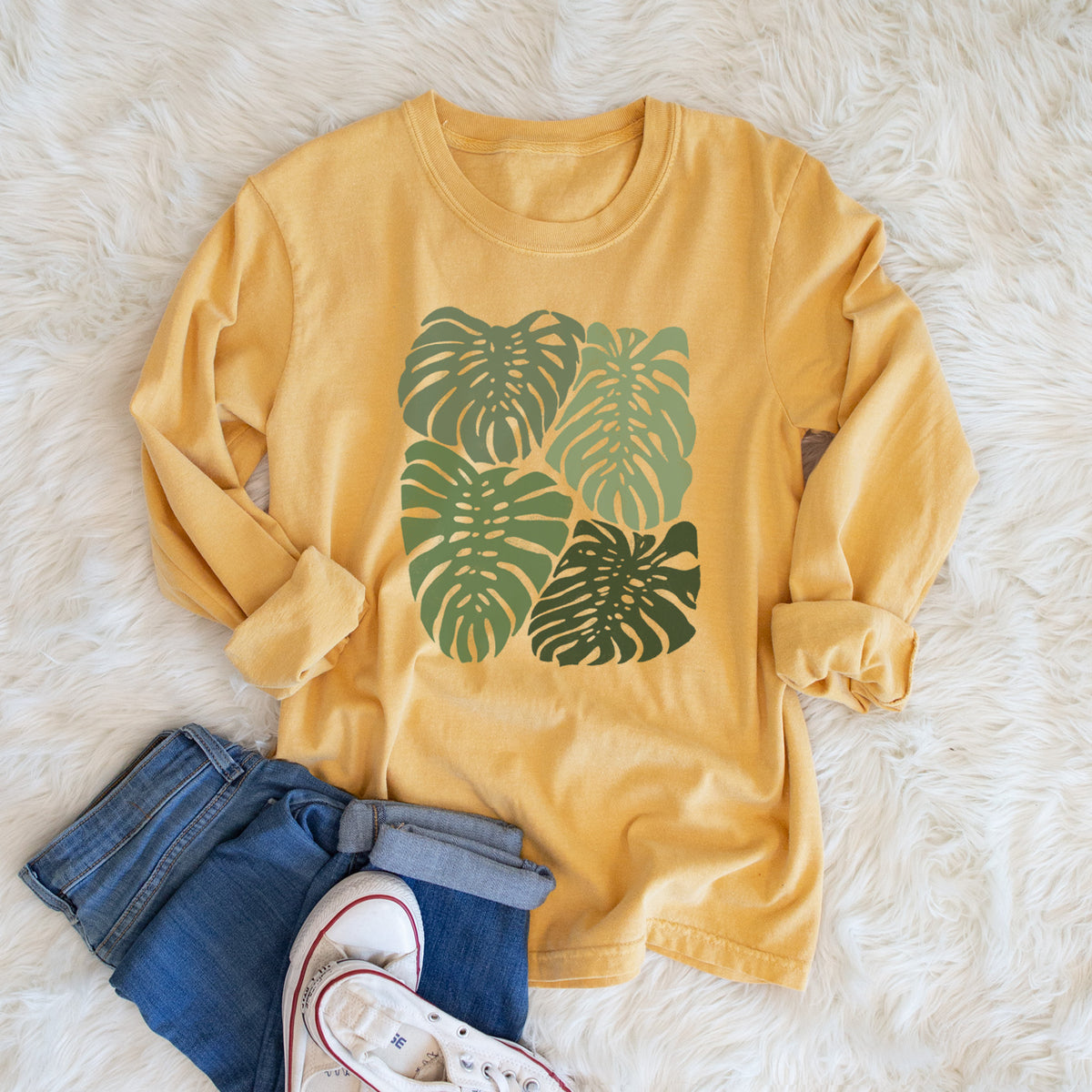 Monstera Vibes - Men&#39;s Heavyweight 100% Cotton Long Sleeve