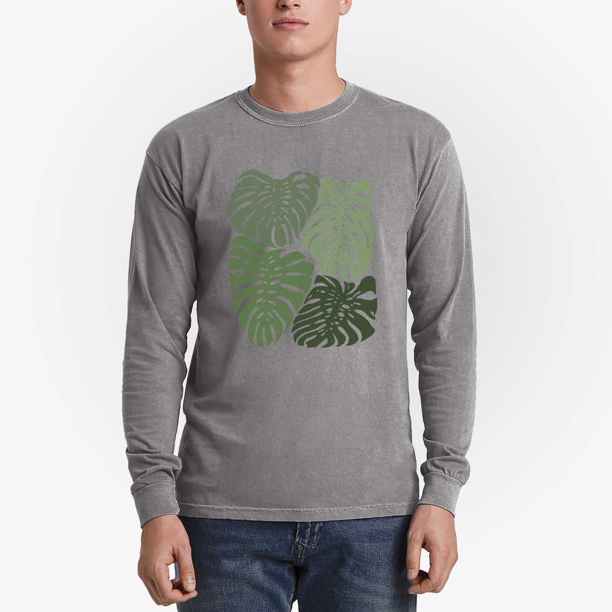 Monstera Vibes - Men&#39;s Heavyweight 100% Cotton Long Sleeve