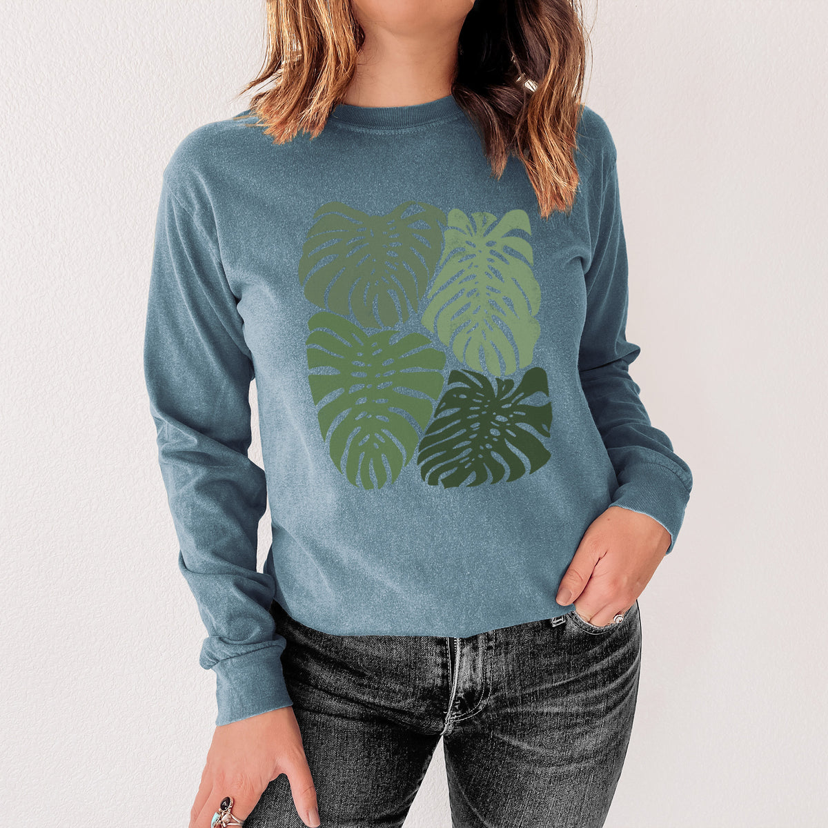 Monstera Vibes - Men&#39;s Heavyweight 100% Cotton Long Sleeve