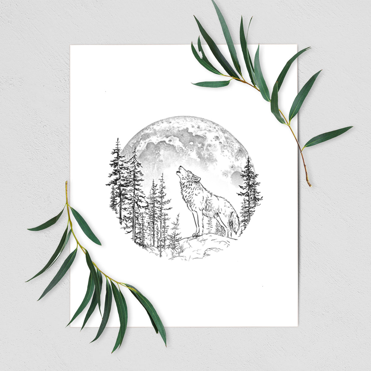 Wolf Howling at the Moon - Fine Art Print