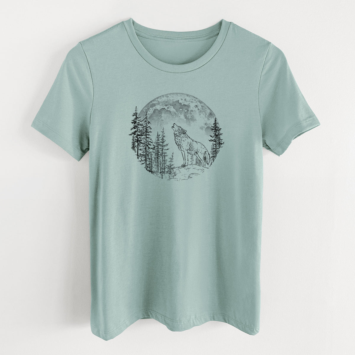 Wolf Howling at the Moon - Women's Lightweight Relaxed Fit 100% Cotton Crewneck