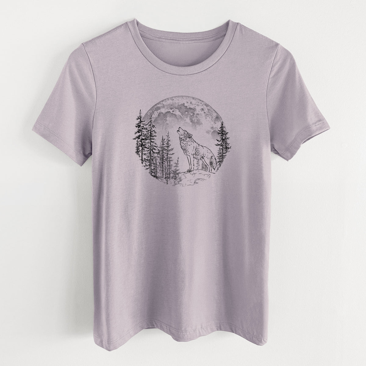 Wolf Howling at the Moon - Women's Lightweight Relaxed Fit 100% Cotton Crewneck