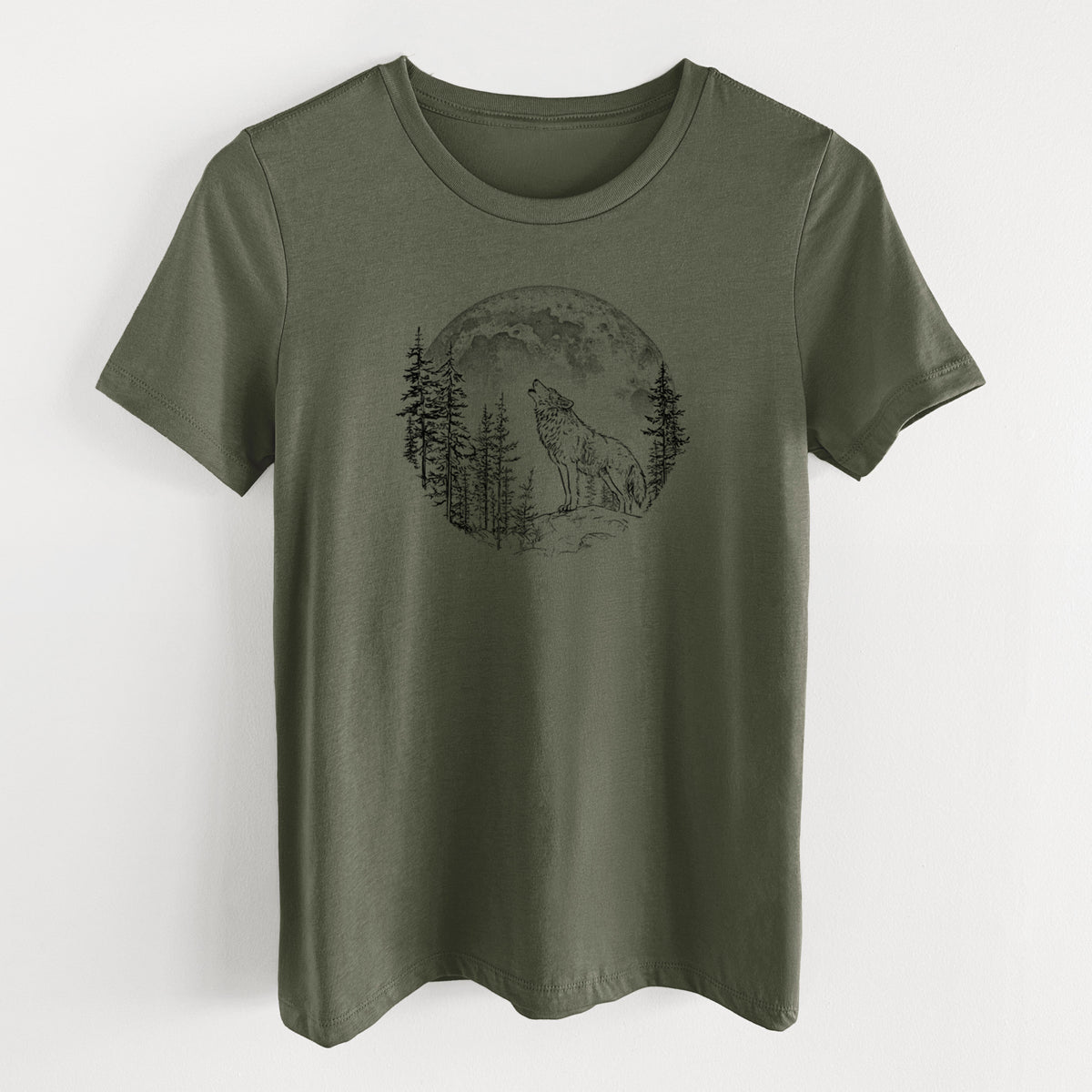 Wolf Howling at the Moon - Women's Lightweight Relaxed Fit 100% Cotton Crewneck