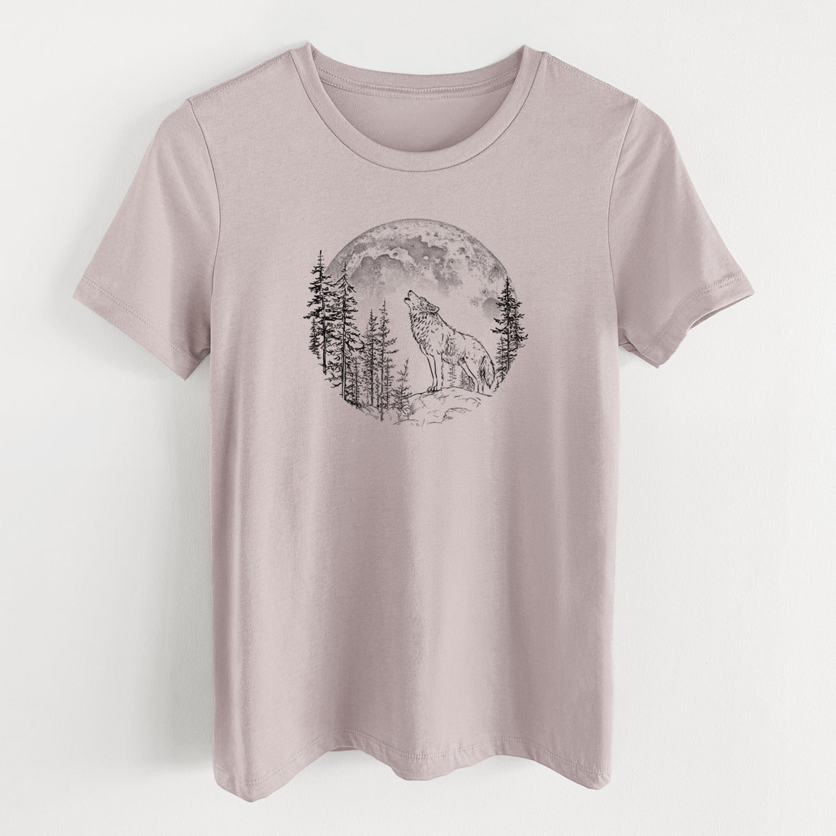 Wolf Howling at the Moon - Women's Lightweight Relaxed Fit 100% Cotton Crewneck
